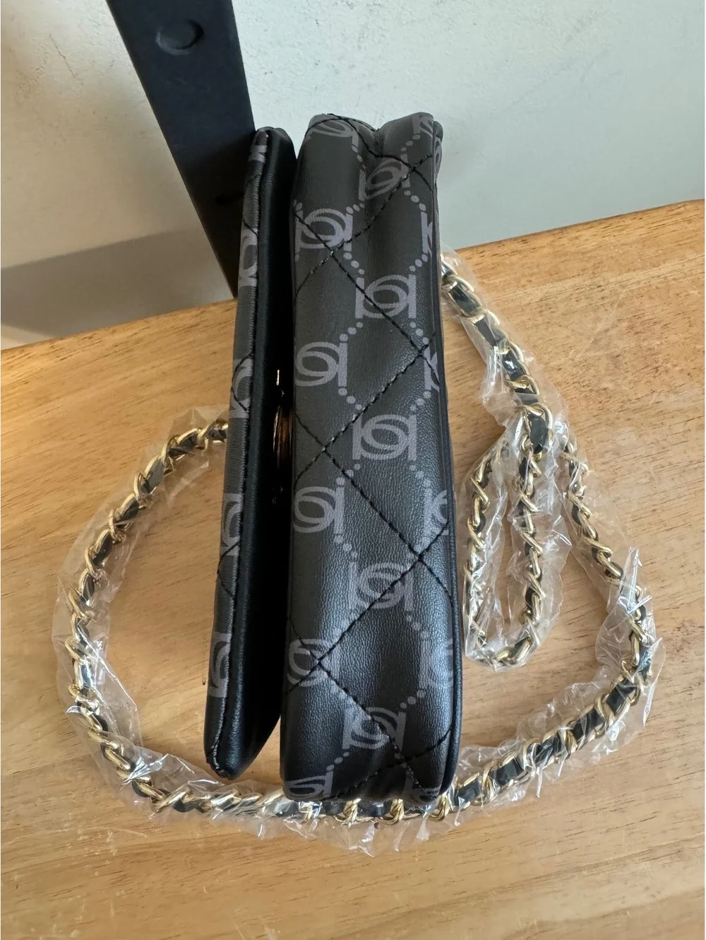 Bebe Quilted Logo Crossbody Bag with Gold Chain Strap